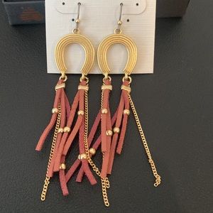 LUCKY BRAND 🍀 Horseshoe Leather Fringe Drop Earrings NWT